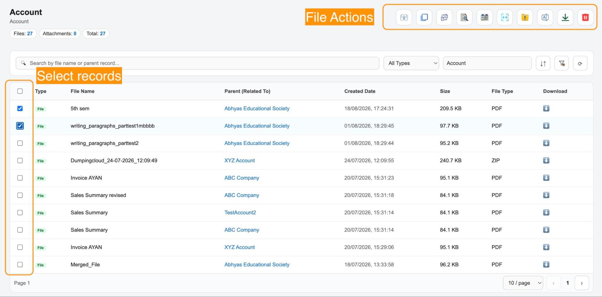 Manage salesforce files in one click