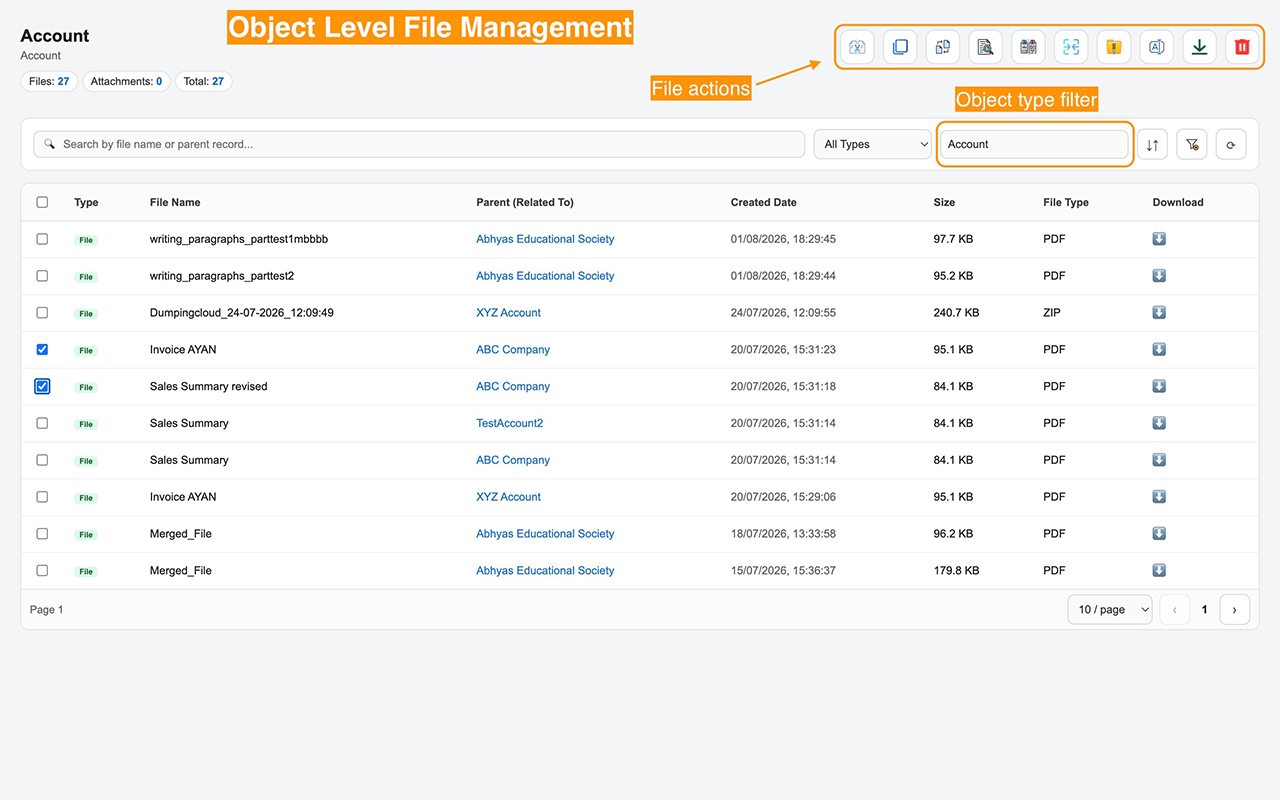Managing salesforce files at the object level
