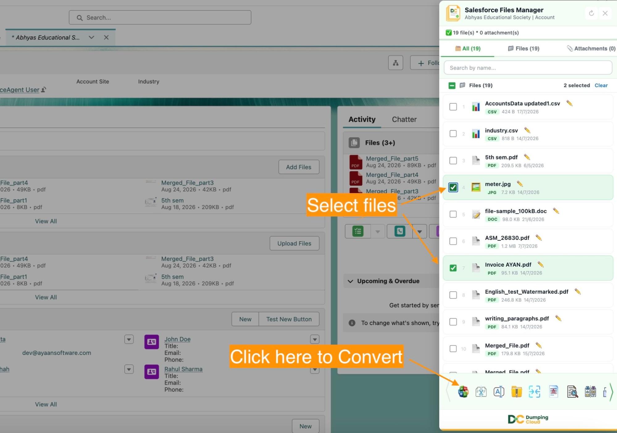 Selecting a Salesforce file in Dumping Cloud File Manager