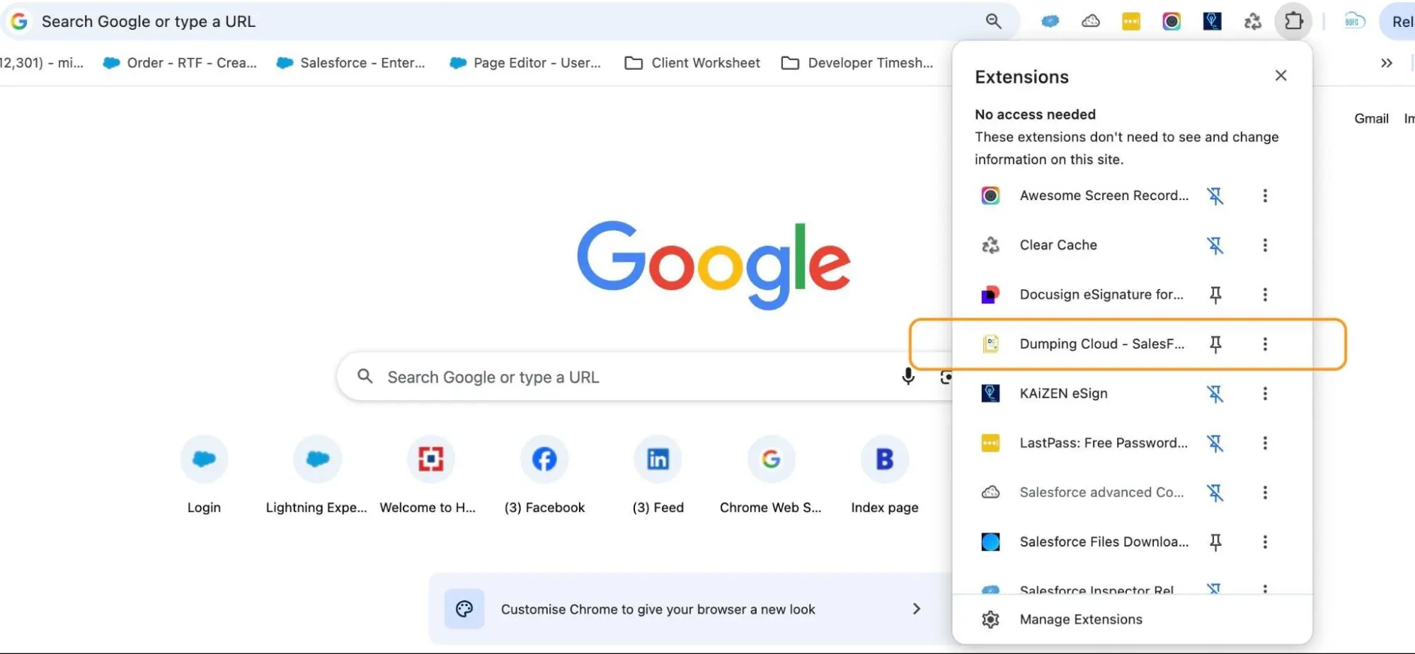 How to Manage Google Drive Files in Bulk Without Downloading Them 4 Pinning the DumpingCloud Files Manager extension to the browser toolbar