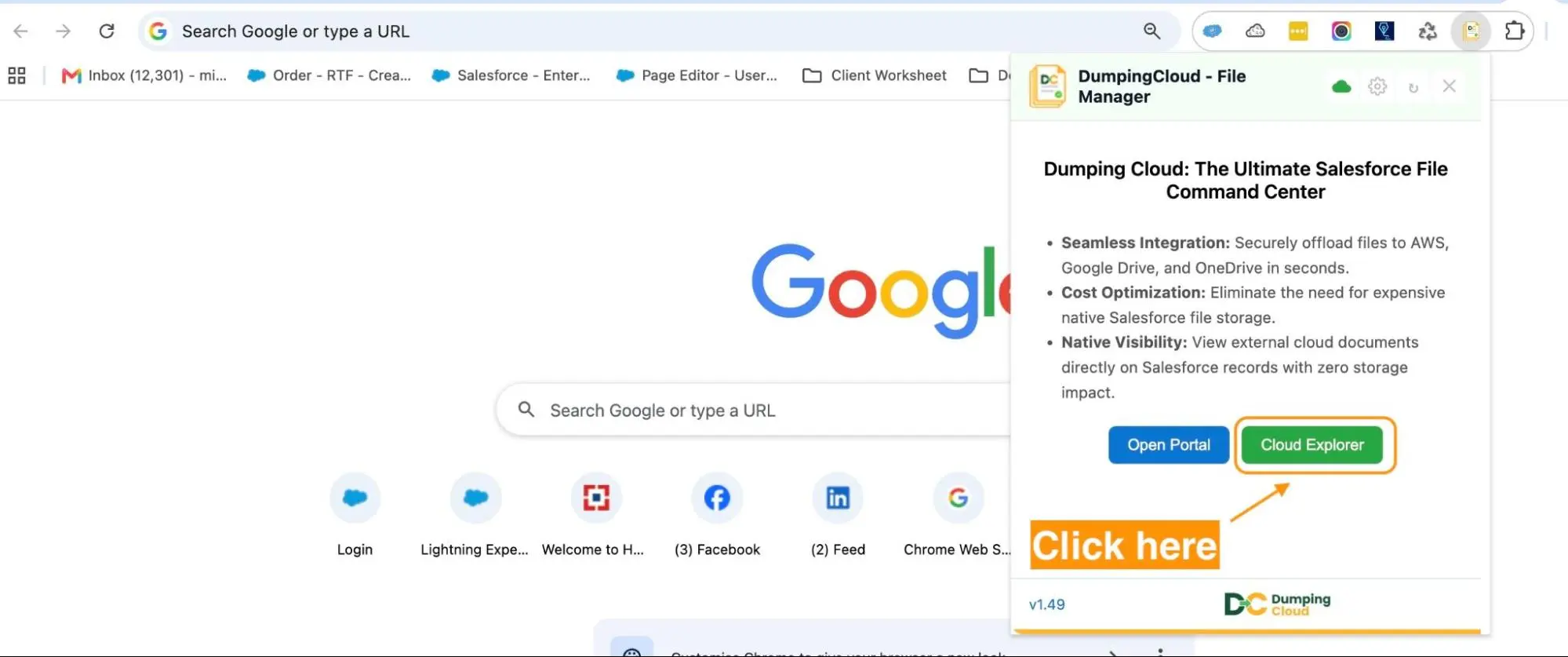 How to Manage Google Drive Files in Bulk Without Downloading Them 7 Cloud Explorer button in the DumpingCloud extension