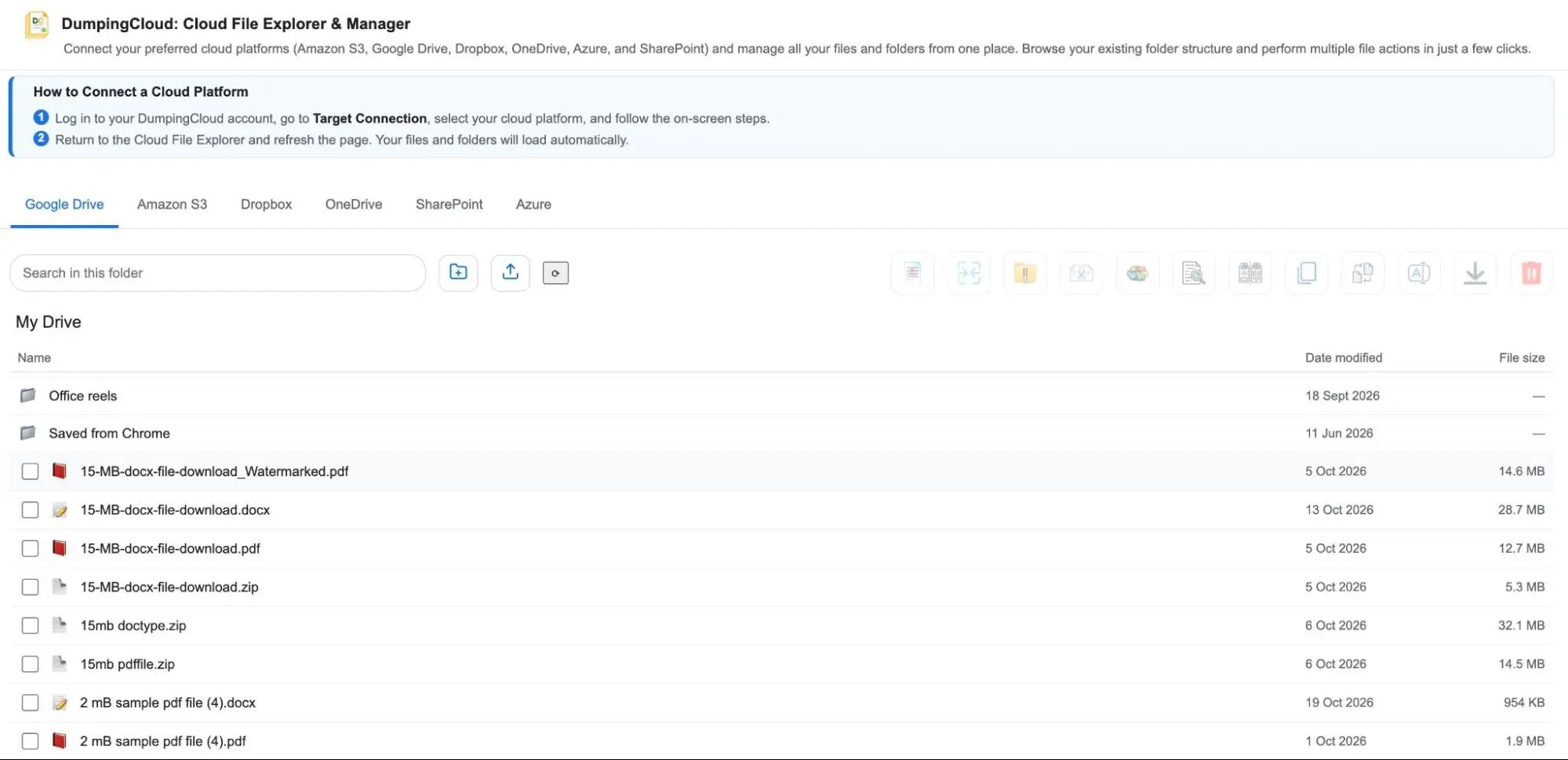 How to Manage Google Drive Files in Bulk Without Downloading Them 8 Linked Google Drive folder structure inside DumpingCloud